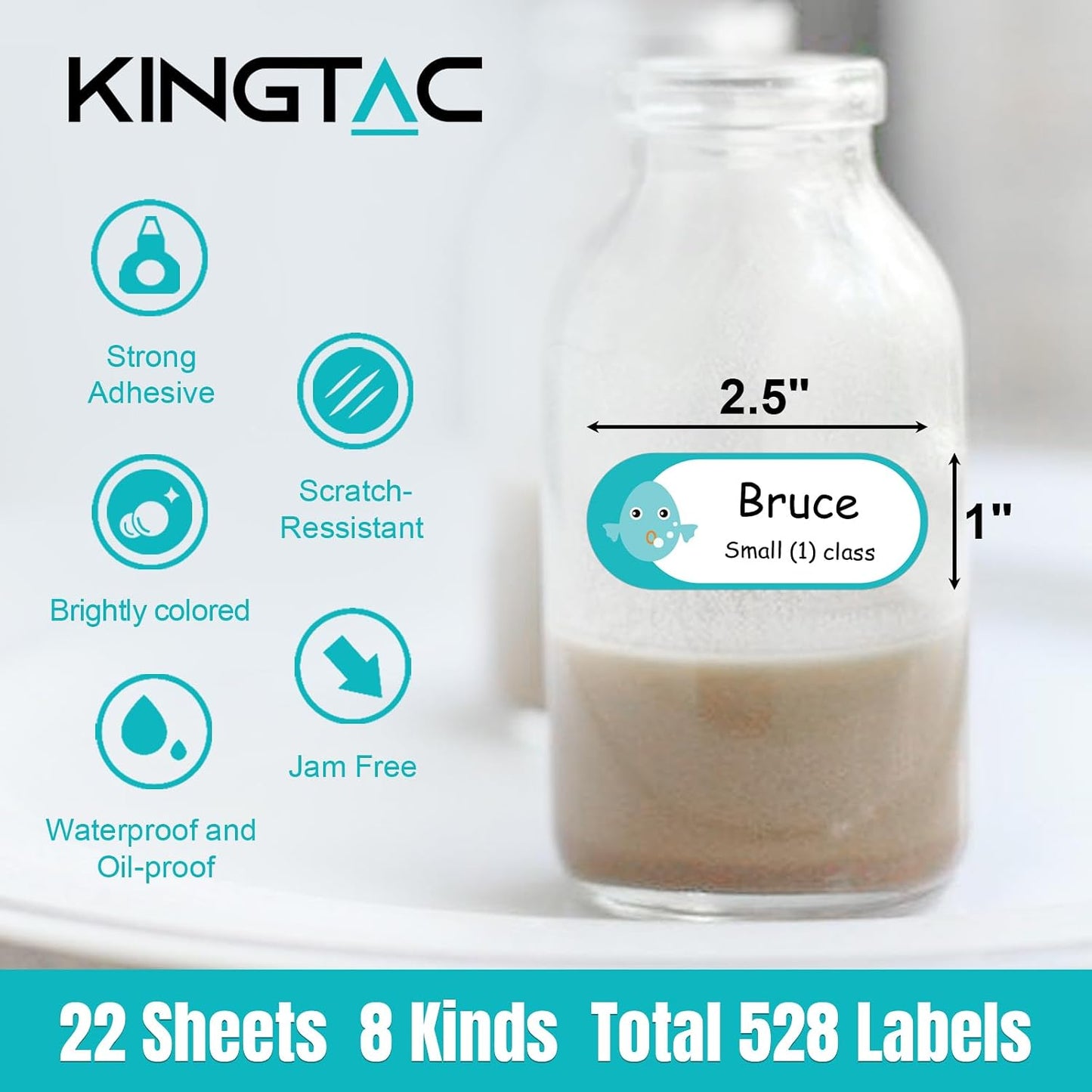 Kingtac 500pcs Food Freezer Labels, 1 x 3 Inch Removable for Food Containers, Mason Jar, No Residue Food Storage Labels Perfect for Kitchen Cannot be Torn