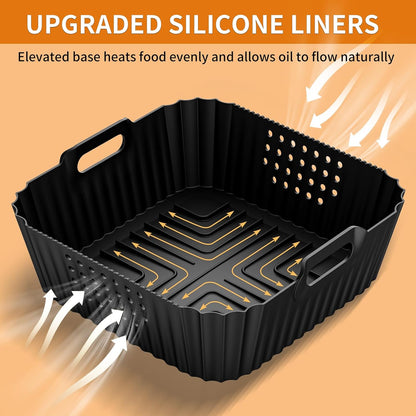 HOMELYLIFE Air Fryer Silicone Liners for Ninja AF141 AF142 5QT & AF181 6.5 QT AirFryer, Air Fryer Accessories for Cosori 5QT/6QT, 2 Pcs 9in Reusable Square Liners for Instant 6Qt &Other 5-8QT AirFryer