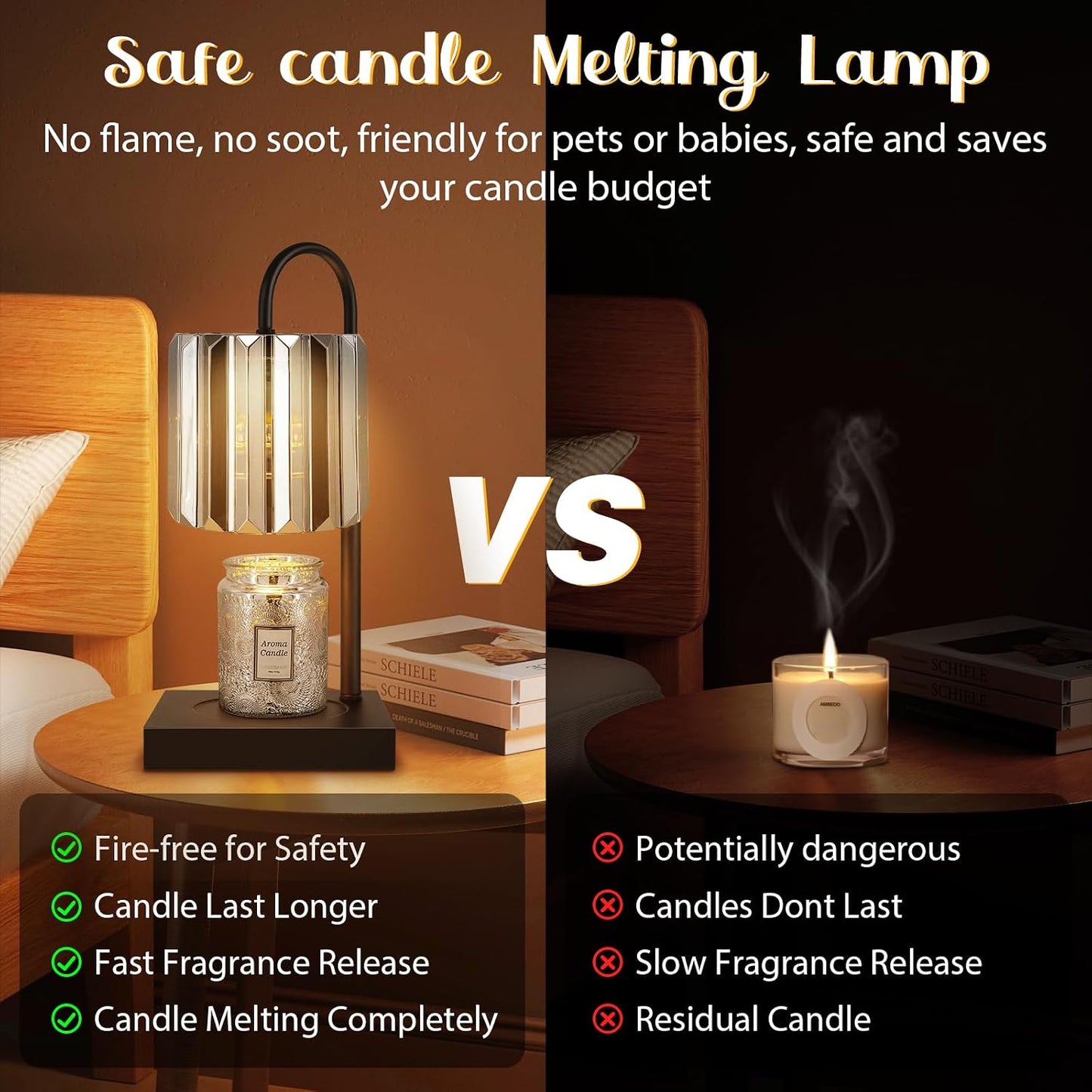 Candle Warmer Lamp with Timer, Electric Candle Warmer for Jar Candles, House Warming Gifts, Modern Home Decor Dimmable Wax Melting Lamp with Large Head, Black, Glass