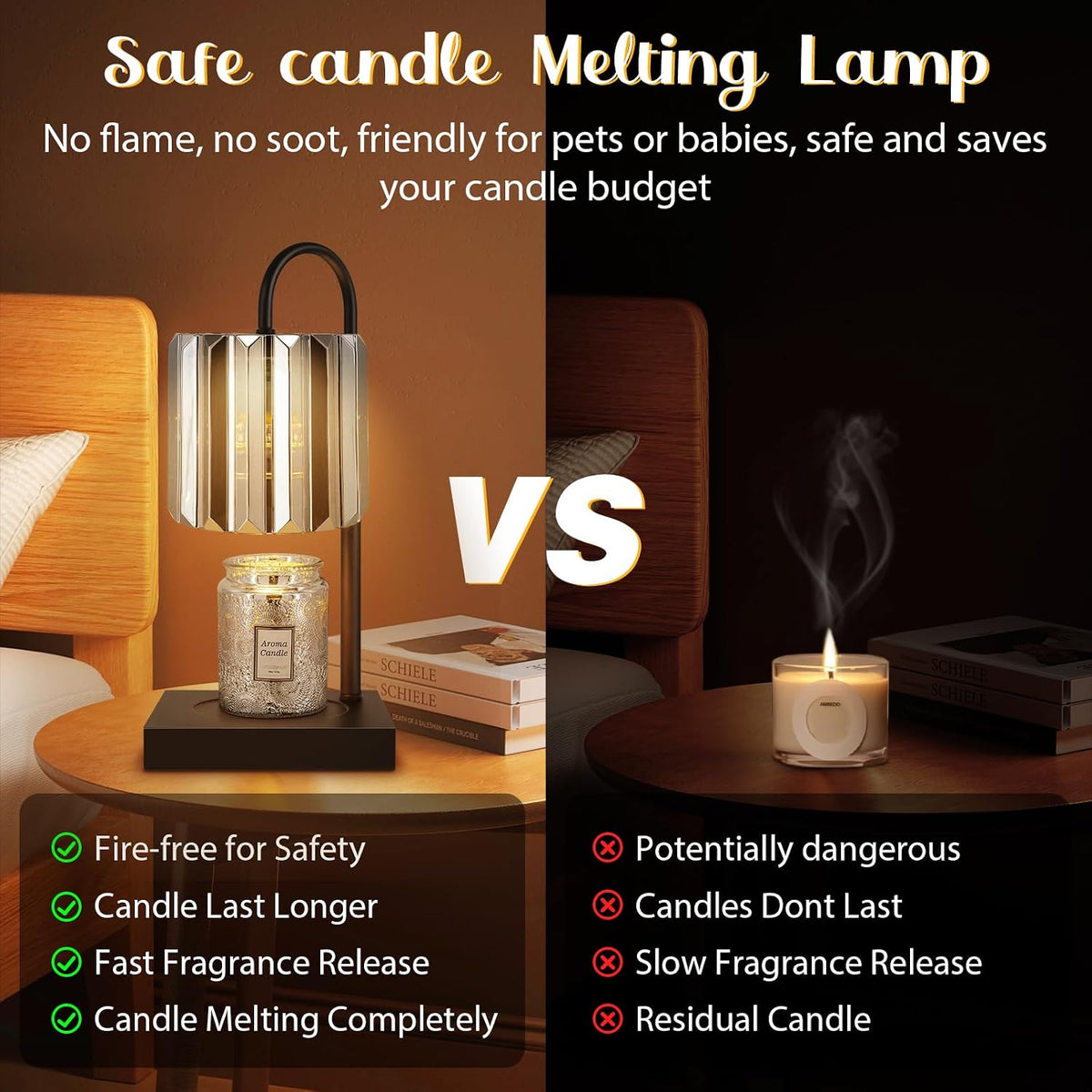 Candle Warmer Lamp with Timer, Electric Candle Warmer for Jar Candles, House Warming Gifts, Modern Home Decor Dimmable Wax Melting Lamp with Large Head, Black, Glass