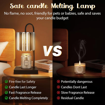 Candle Warmer Lamp with Timer, Electric Candle Warmer for Jar Candles, House Warming Gifts, Modern Home Decor Dimmable Wax Melting Lamp with Large Head, Black, Glass