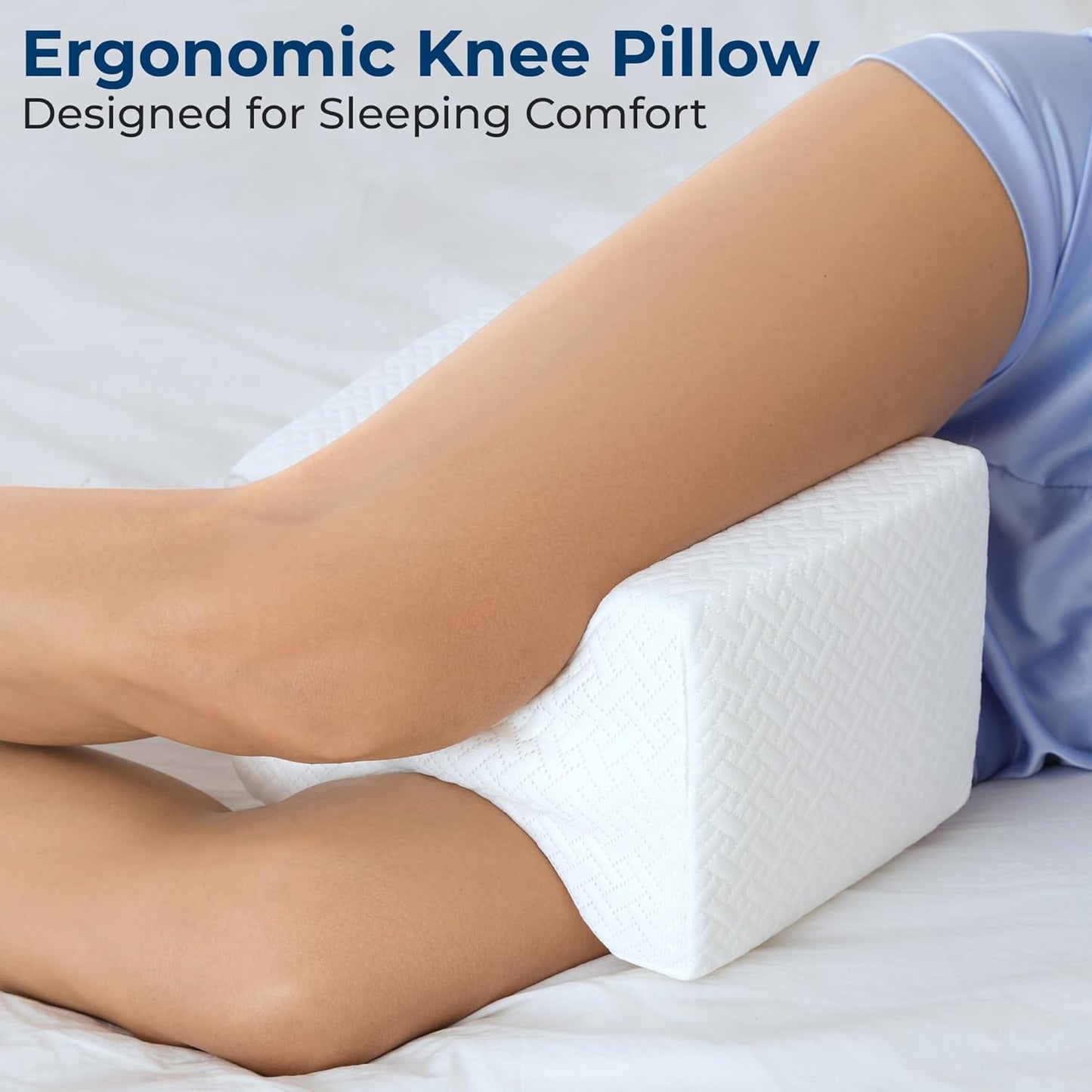 5 STARS UNITED Knee Pillow for Side Sleepers - Half Moon Bolster for Bed - Hip Pain Relief, Memory Foam Leg Cushion for Side Sleeping - Between Legs Pillow for Sciatica & Lower Back Pain, White