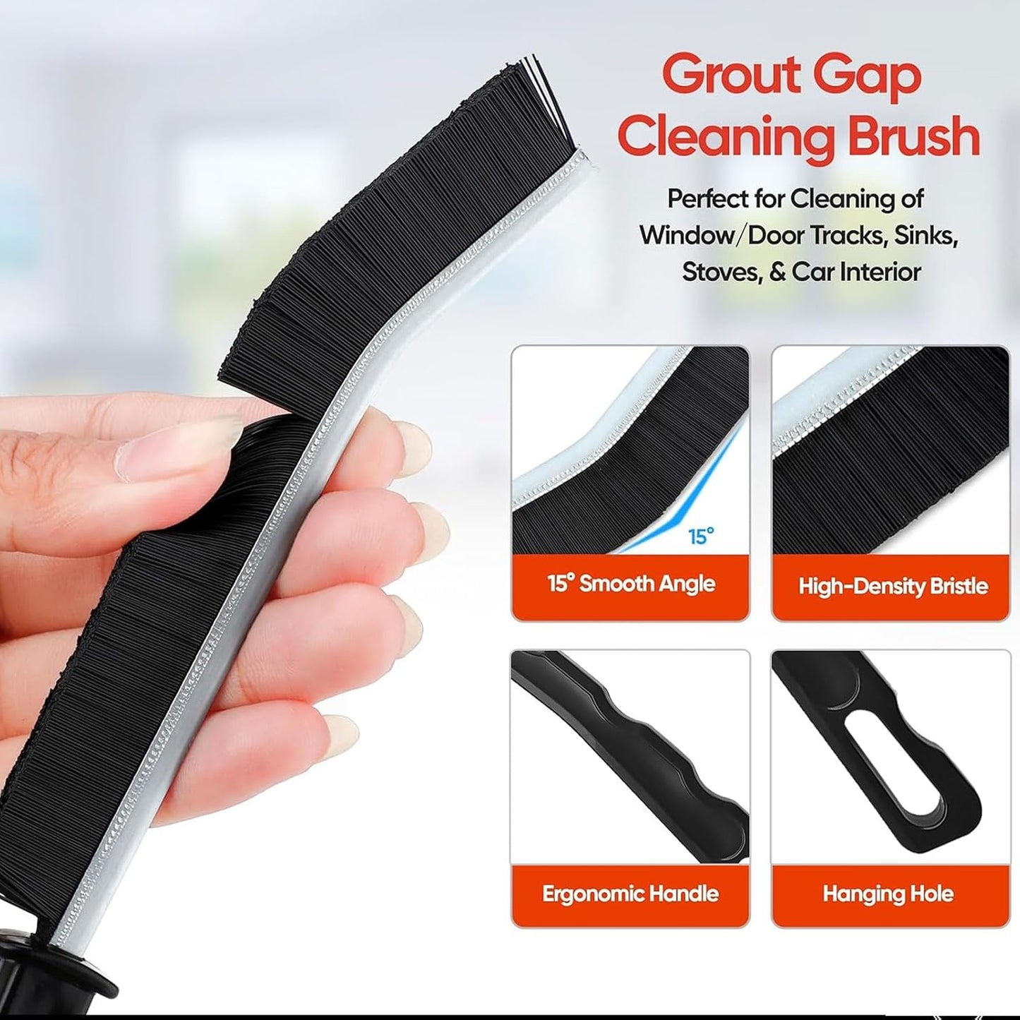 Crevice Cleaning Brush Tool - Heavy Duty Hard Bristle Gap Brush for Deep Cleaning - Ultra-Thin Grout Scrubber for Bathroom, Toilet, Bathtub, Kitchen Sink & Window Tracks-12 Pack