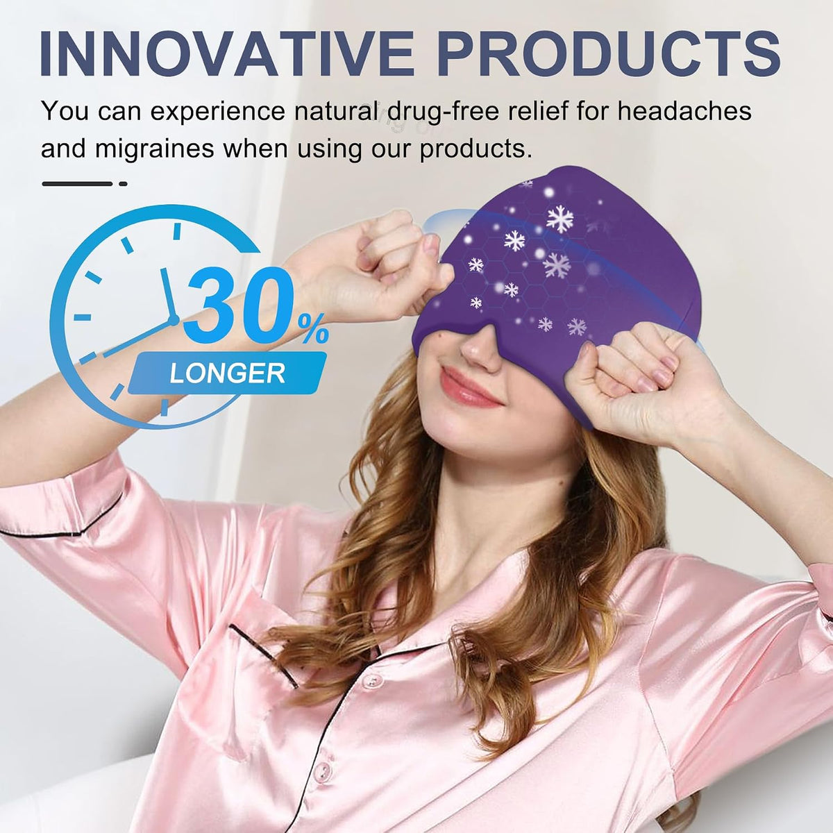 Migraine Headache Relief Cap, Gel Ice Head Wrap, Hot and Cold Therapy, Headache Eyes Mask for Sinus, Puffy Eyes, Tension and Stress Relief (Blue)