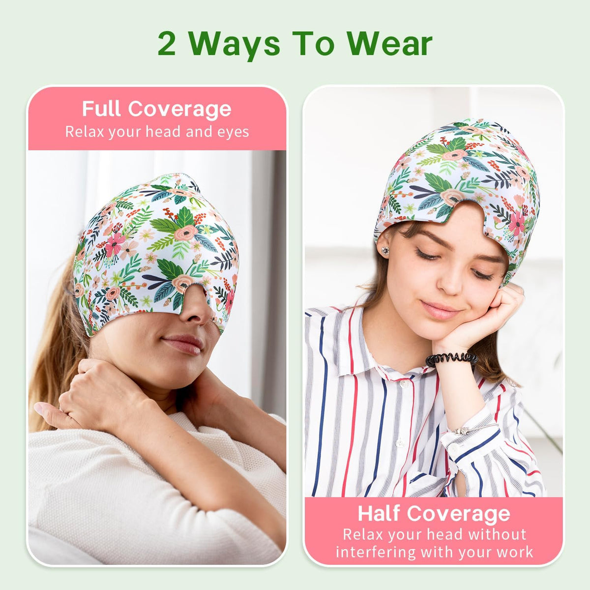 ZNÖCUETÖD Migraine Headache Relief Cap Hat Full Head ice Pack Wrap Cold Cap