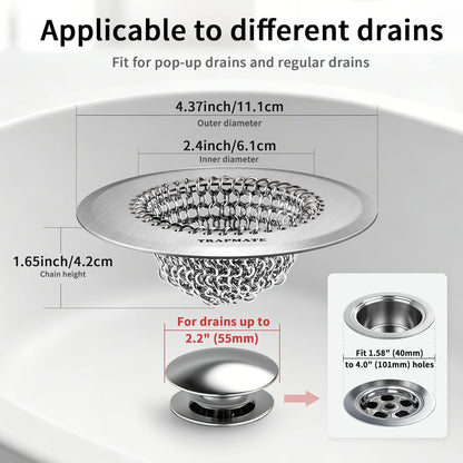 TRAPMATE Shower Drain Hair Catcher, 4.4" Anti-Clogging Bathtub Drain Cover | Easy Flip Cleaning, Traps Hair with Fast Drainage, Anti-Slip Drain Protector Fits Regular & Pop-up Drains (Patented Product)