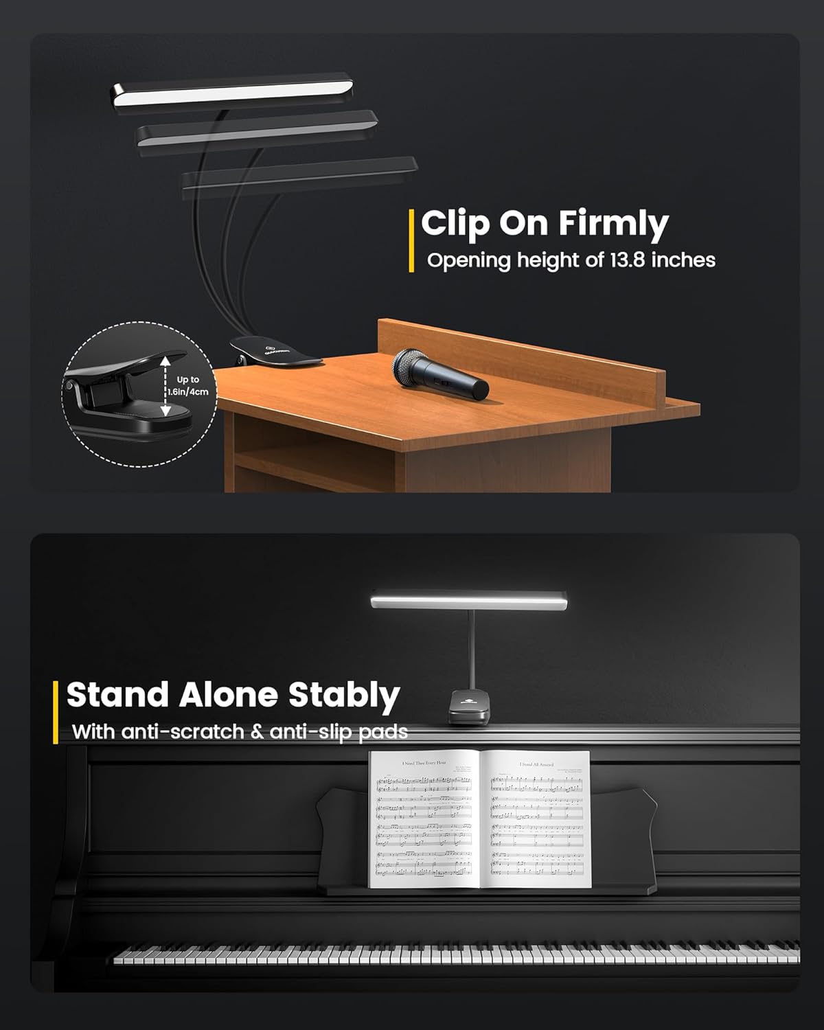 Glocusent Rechargeable Music Stand Light,11.2” Wide Clip On Light for Piano | 57 LED Piano Light, 3 Colors & 5 Brightness Piano Lamp,140Hrs Runtime, For Musician/Piano Player/Sheet Music/orchestra