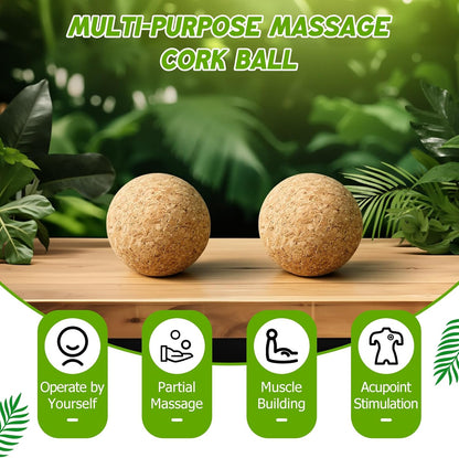 TrelaCo Cork Massage Balls Set of 2 for Fascia Release After Exercise Yoga Point Therapy Relax Muscles Relieve Stress Tools