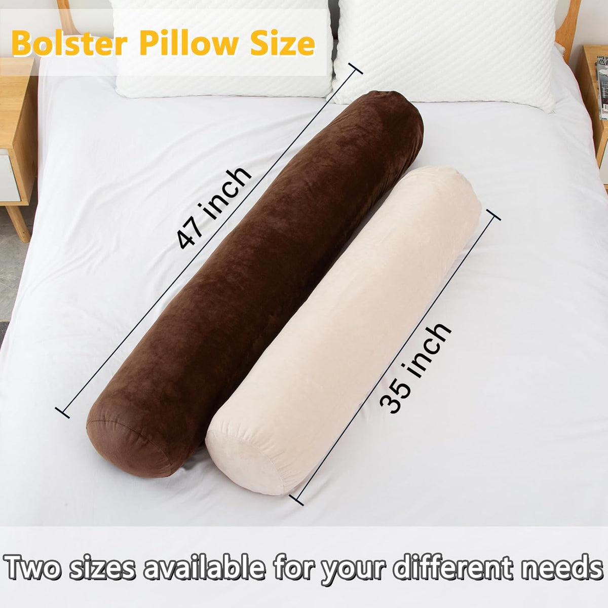 1 MIDDLE ONE Body Pillow for Adults, Bolster Pillow with Removable Velvet Cover, Long Round Cervical Roll Pillow, 35 x 7.87 Inches, Blue