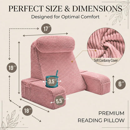 21 INCH Reading Pillow for Adults, Back Pillow for Bed Sitting Up, Backrest Pillow for Sitting in Bed, Detachable Arms with Built-in Cup & Phone Caddy (Gray, 21 INCH)