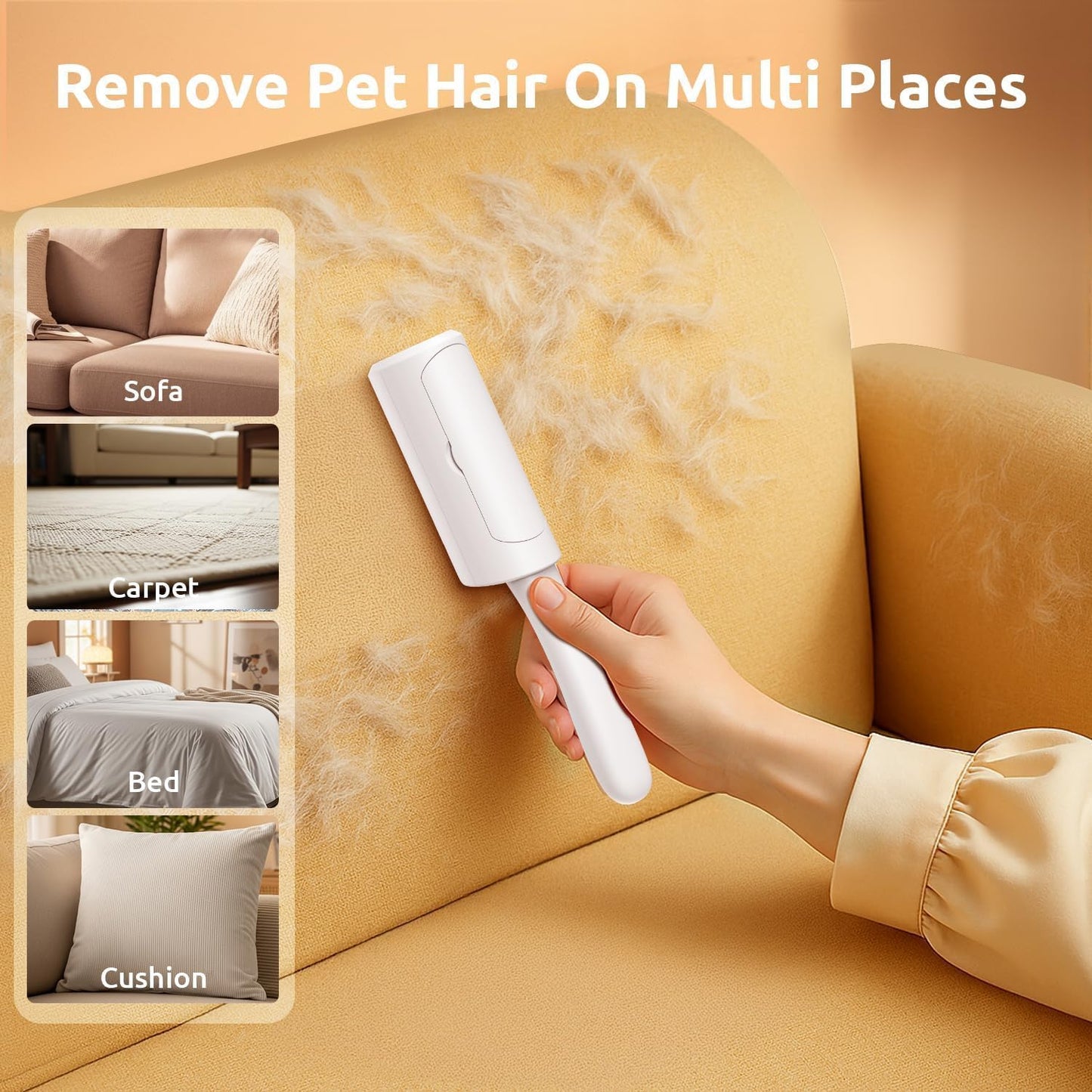 ACE2ACE Pet Hair Remover, Reusable Lint Roller for Cat and Dog Hair, White | Self Clean Cat Hair Remover with Dust Bin, Dog Hair Remover for Couch, Furniture, Carpet, Sofa and Bedding