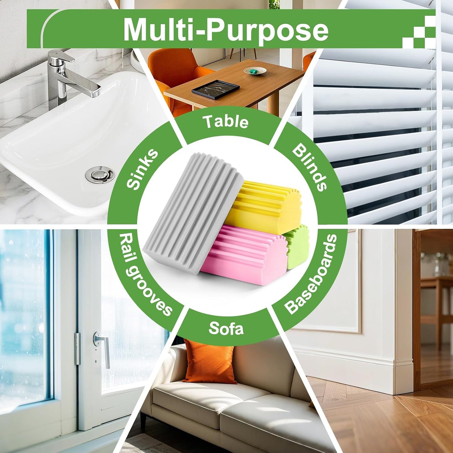 Jeymei Damp Clean Duster Sponge,4Pcs Grey Dust Sponge for Cleaning | Damp Dusting Sponge with Ridges,Baseboard Cleaning Tool,Reusable Wet Duster Sponge,Household Cleaning Sponges for Blinds
