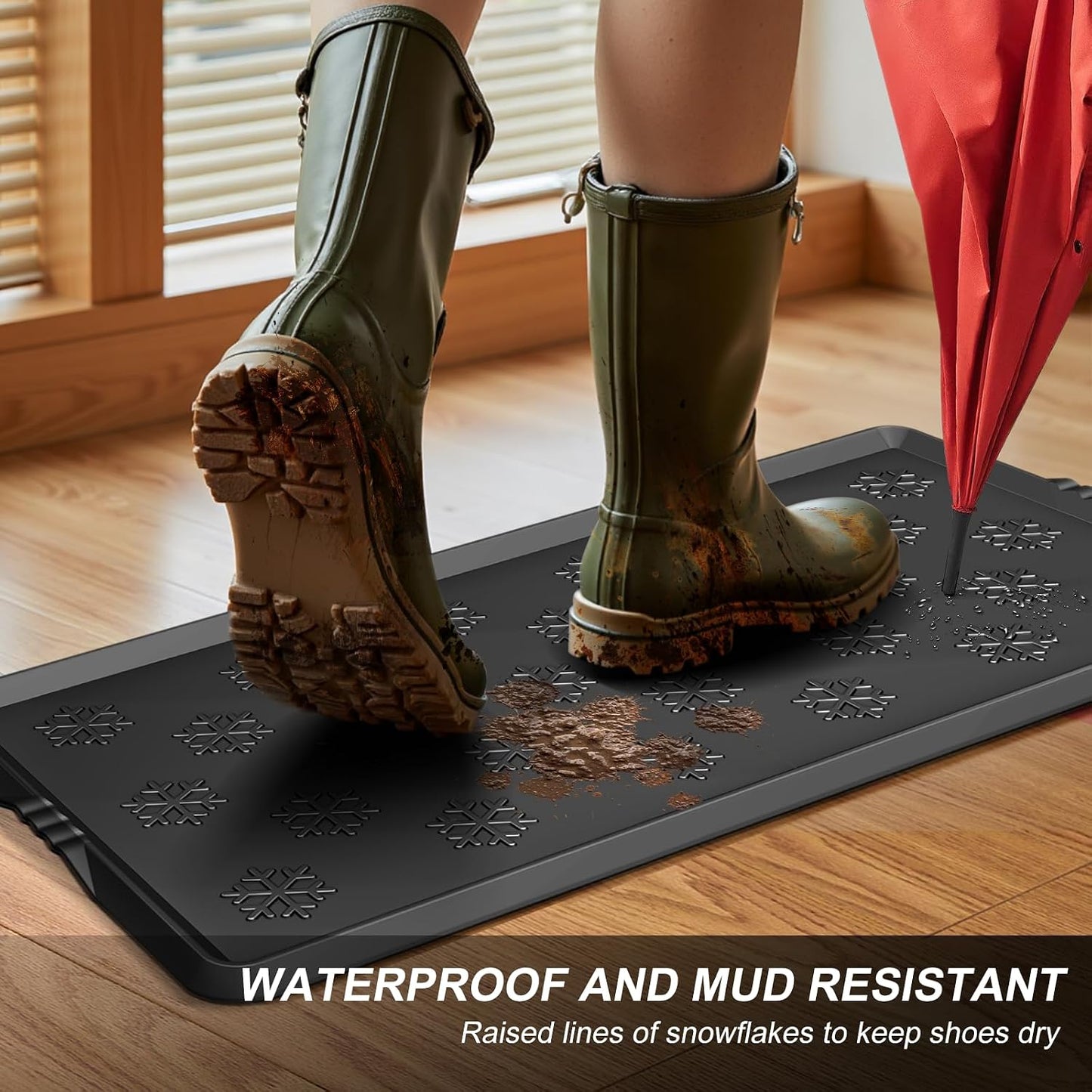 Azadx Heavy Duty Boot Trays Natural Rubber Shoe Mat Tray for Entryway | Ultra Large Boot mat Tray Multi-Purpose for Outdoor Door Mats, Waterproof Durable Shoe Tray 16x42 Inch