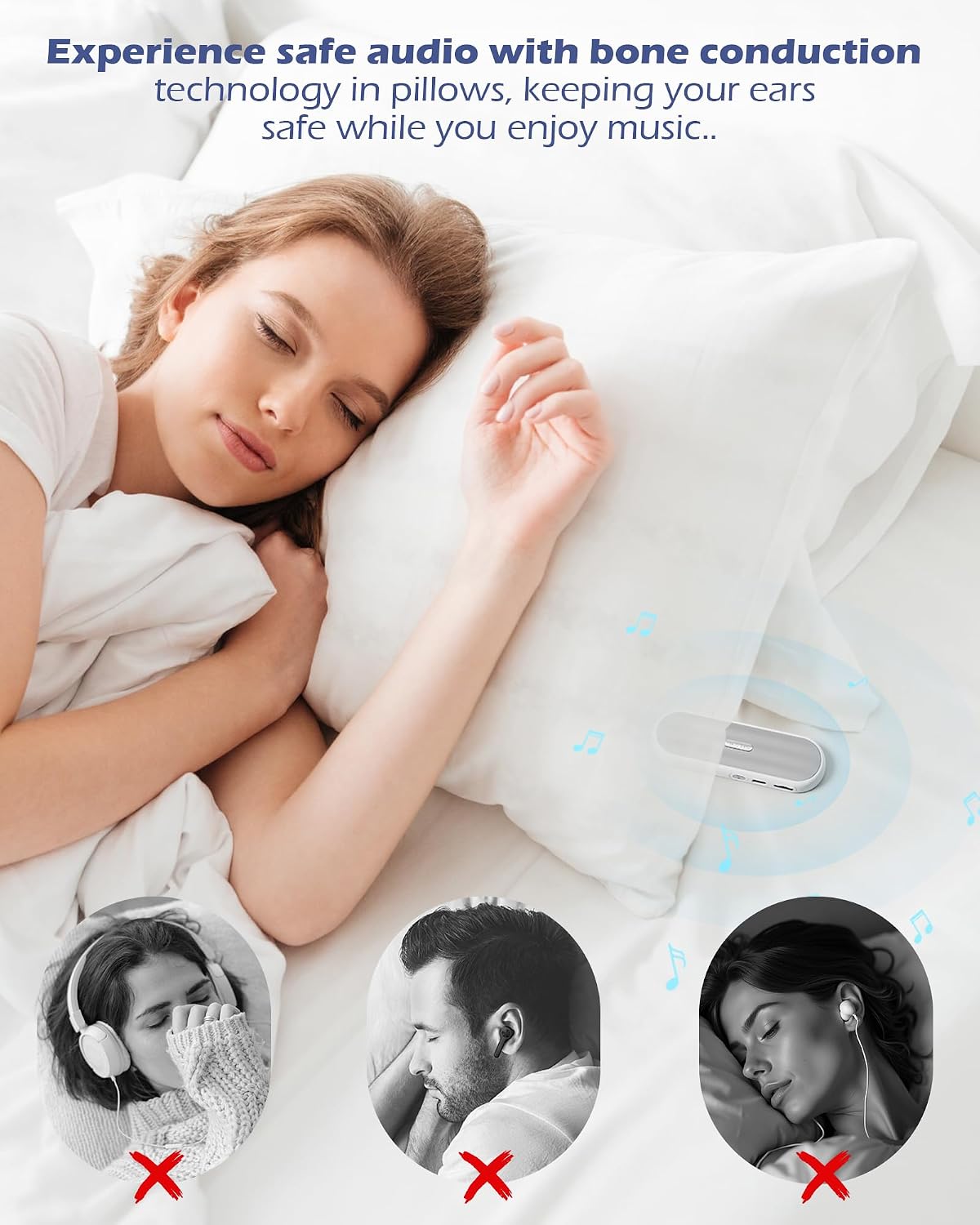 Under Pillow Bluetooth Speaker for Sleep (Black) | Bone Conduction, Comfortable, White Noise, 20-Hour Battery Life