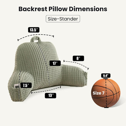 Reading Pillow with Arms for Sitting in Bed,Backrest,White Flannel,M | 17" Backrest Supports Back for College Students,Elbows & Forearms for Dorm Reading,Gaming,Watching TV