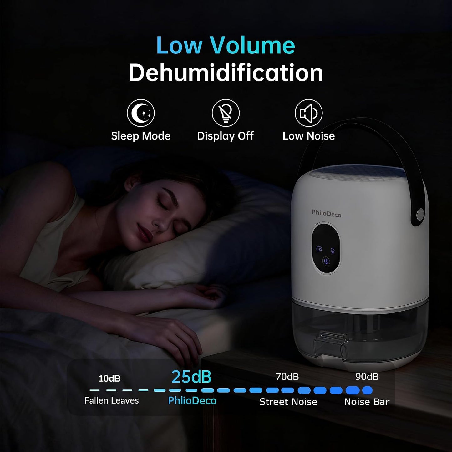 PHILODECO 35 OZ Dehumidifiers for Home(280 sq.ft), Ultra Quiet 25 dB for Bedroom & Bathroom with Auto Shut Off, Small Dehumidifiers for Closet, RV & Basement, 7 Colors LED Light, White