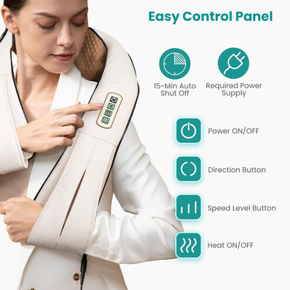 Nekteck Shiatsu Neck Massager with Heat for Pain Relief, NOT Cordless