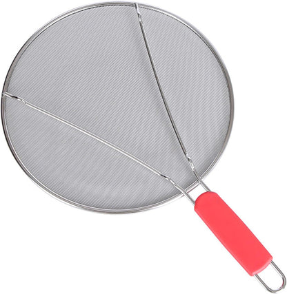 Splatter Screen for Frying Pan: Stainless Steel Grease Splatter Guard Oil Splatter Guard for Cooking, Mesh Frying Screen Keeps Kitchen Clean and Protects Skin From Burns (Red, 11in)