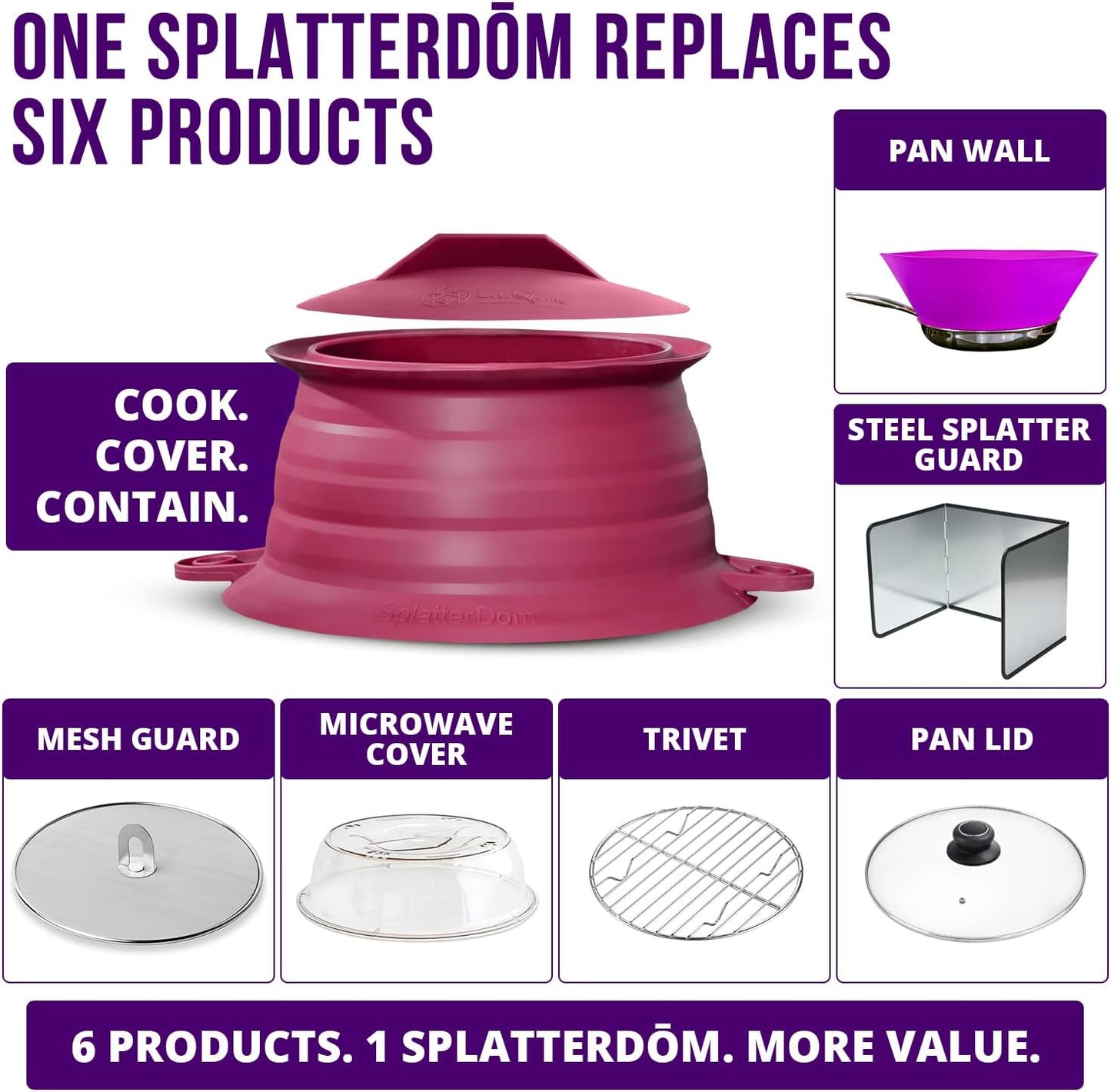 L.I.Q. Silicone Splatter Guard, Durable SplatterDom, Blue Steel, Large | 10 and 12 Inch Pots, 10'' Lid, Food and Oil Splash Guard for Cooking, Easy to Clean and Store, BPA-Free, Microwave Safe