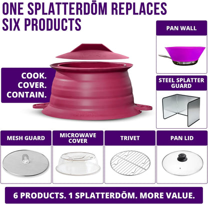 L.I.Q. Silicone Splatter Guard, Durable SplatterDom, Blue Steel, Large | 10 and 12 Inch Pots, 10'' Lid, Food and Oil Splash Guard for Cooking, Easy to Clean and Store, BPA-Free, Microwave Safe