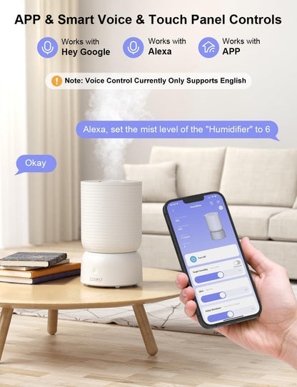 CLEVAST Smart Humidifier for Bedroom, 3L Top Fill Cool Mist Ultrasonic Air Humidifiers with Essential Oil Diffuser, Ultra Quiet for Baby Nursery, Plants, Home, Office (3 Liters Smart Version)