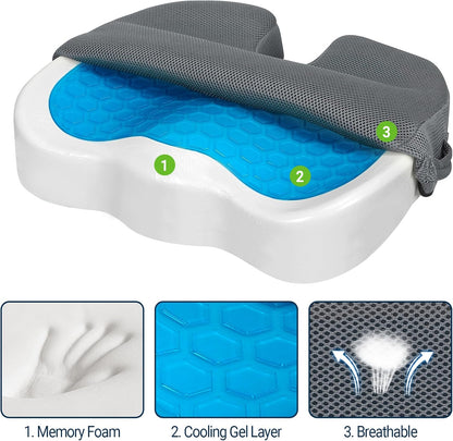 Season Guard Gel Memory Foam Seat Cushion for Tailbone Pain Relief, Black
