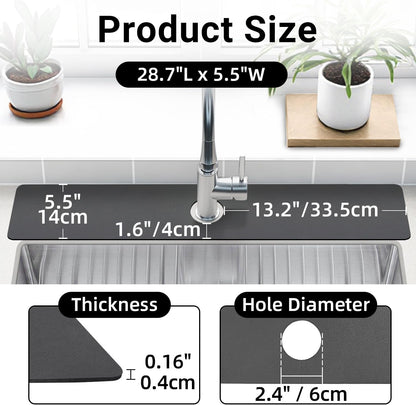 LOPNUR Cuttable Faucet Mat for Kitchen Sink, Extra Long 29 Inch, Black | Super Absorbent & Fast Dry Diatomite Sink Splash Guard, 0.8-2.4 Inch Adjustable Faucet Hole, Cut to Fit Bathroom & RV Sinks