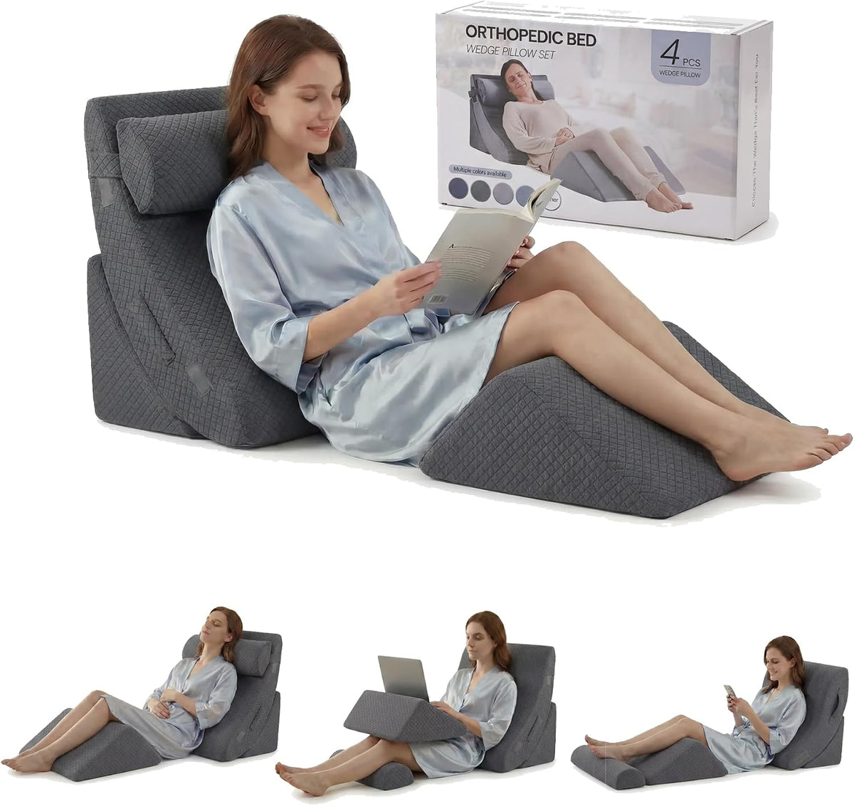 Axelrod Orthopedic Bed Wedge Pillow Set, Post Surgery Foam for Back, Neck and Leg Pain Relief Comfortable & Adjustable Ortho Pillows- Anti Snoring, Heartburn, Acid Reflux & GERD Sleeping Navy