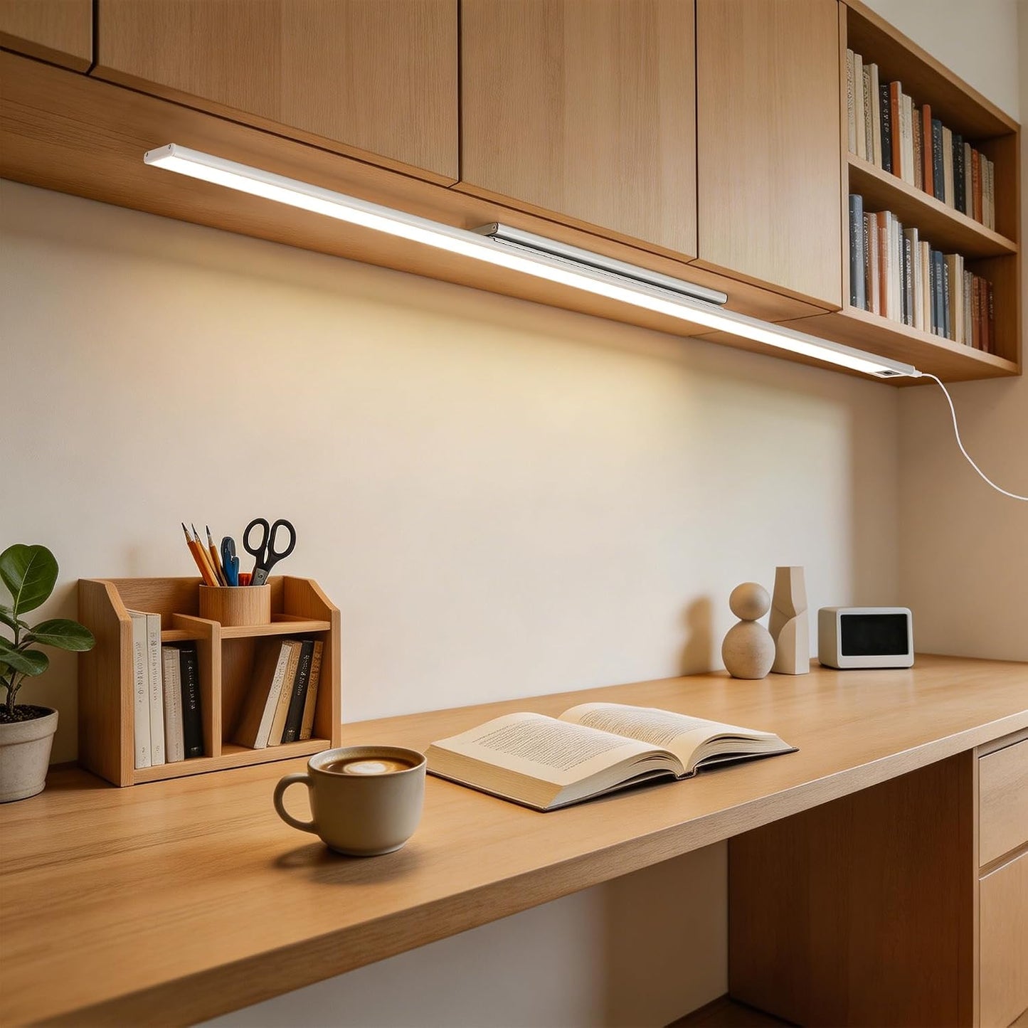 HEYAN 16inch Under Cabinet Lighting, Wall-Mounted Study Lights | 3 Color Temps&Dimmable Hand Sweep Sensor, 90° Rotatable ,Non-Rechargeable, Magnetic Under Closet Lights for Reading,Work