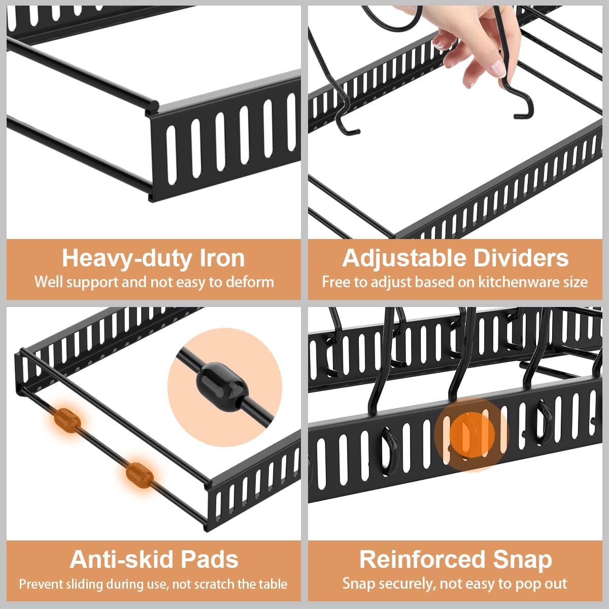 Housolution Pot and Pan Lid Organizer Holder Storage Rack, Black | 12"-23" Expandable, 14 Adjustable Dividers, Sturdy Metal Construction, Easy Assembly