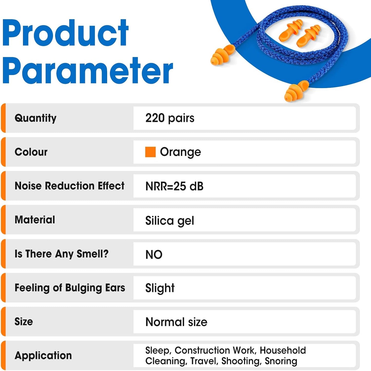 AZEN 55 Pairs Silicone Ear Plugs, Reusable Earplugs for Noise Reduction, 25dB NRR Corded Ear Plug for Sleeping Noise Cancelling, Ear Plug with String Individual Packing