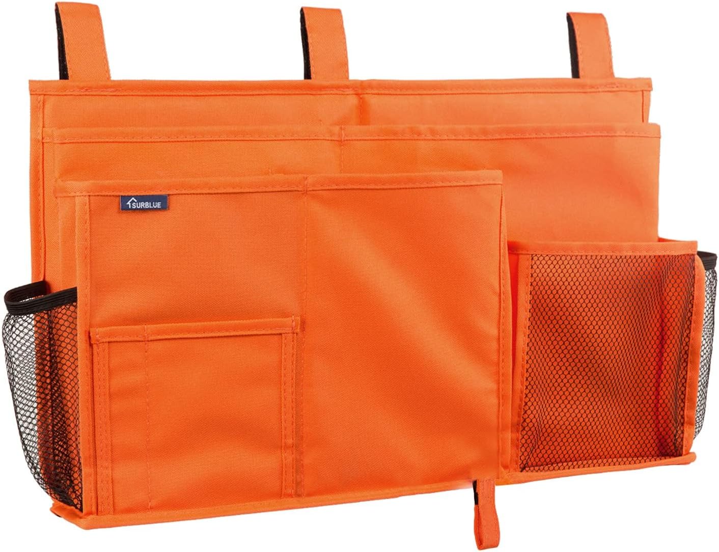 Surblue Bedside Caddy Hanging Organizer Storage Bag Pocket for Bunk, Hospital, College Dorm Rooms, Baby Bed Rails, Camp - 4 Pockets, 2 Hooks (Blue)