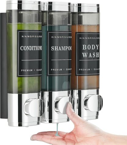 Shampoo and Conditioner Dispenser,Unisense Shower Soap Dispenser 3 Chamber No Drill Wall-Mounted Shampoo Dispenser for Shower Wall Mounted Shower Dispenser for Bathroom Hotel Large Capacity,Chrome