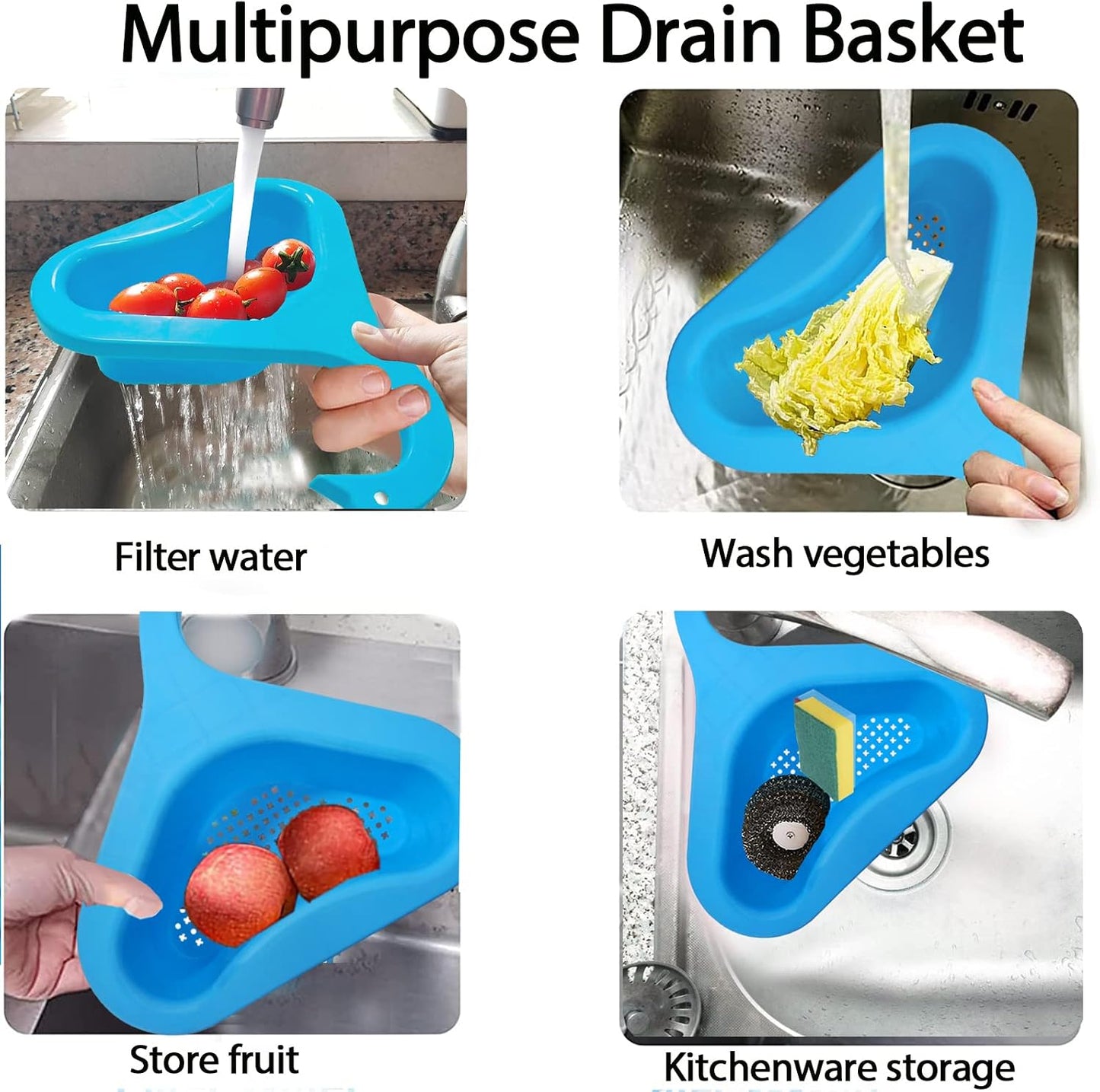 Kitchen sink drain basket swan drain rack, swan drain basket for kitchen sink, multifunctional drainer rack triangle Sink Filter vegetable and fruit drainer basket 4 PCS