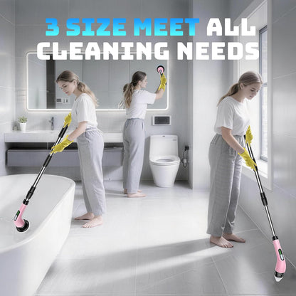 Electric Spin Scrubber, 2-Speed Cleaning Brush, Extendable Handle (White) | Includes 7 reusable brush heads and an IPX7-rated design for cleaning bathrooms, showers, kitchens, tile, floors, and grout