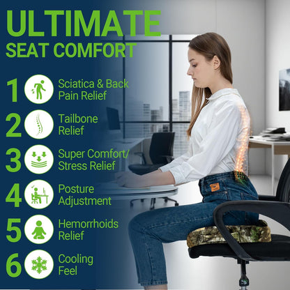 Season Guard Gel Memory Foam Seat Cushion for Tailbone Pain Relief, Black