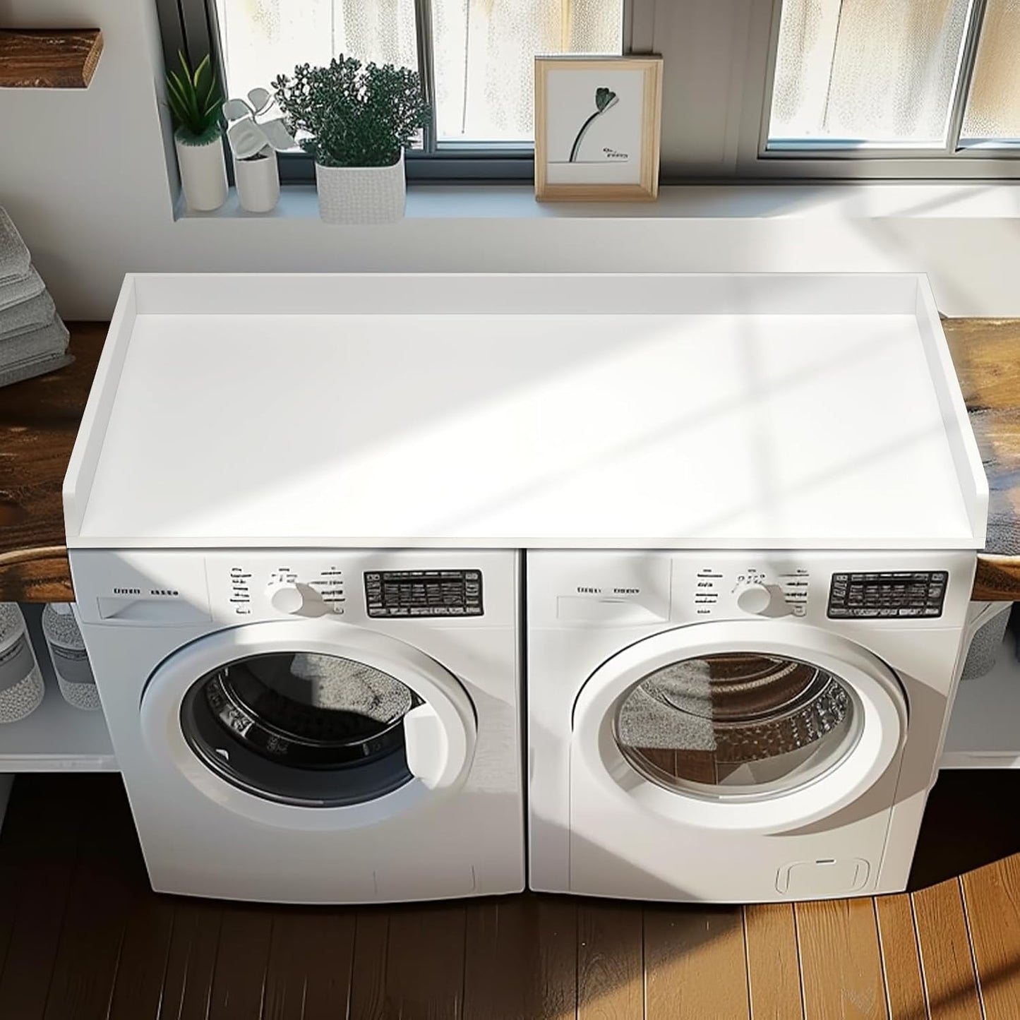 Gashell Washer Dryer Countertop, 27.5" x 54" Bamboo Washer and Dryer Countertop for Laundry Room Organization(Retro Brown)