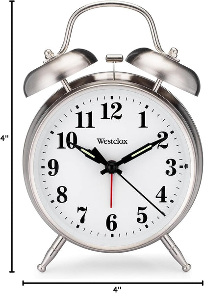 Westclox Big Ben Twin Bell Alarm Clock | Loud Alarm Clock for Heavy Sleepers | Battery Operated Clock with Backlight for Bedside Table, Bedroom, Kids Room, Desk (Gold, 4")