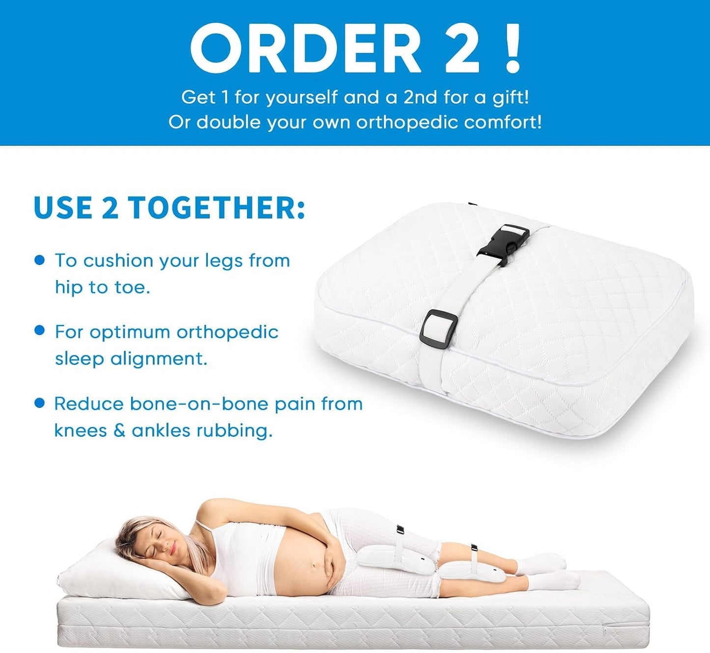 Knee Pillow with Adjustable Securing Strap for Side Sleepers | Fully Supports Knees & Thighs, Leg Support with Soft Strap, Aligns Spine, For Side Sleeping Between Legs, Orthopedic Relief