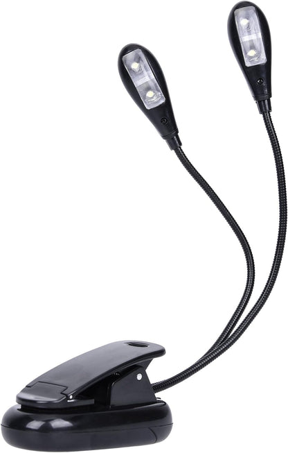 Music Stand Light, 1/2/4/ Clip on LED Book Lights, USB and AAA Battery Operated, Reading Lamp in Bed, 4 Brightness Levels, Ideal for Musician, Piano Player, Sheet Music, Travel (Dual Arm)