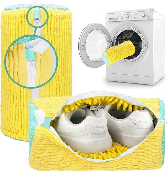 ZENO Shoe Washing Machine Bag - 2pcs - Laundry Shoe Bag for Washer and Dryer - 2pc Reusable ZENO Sneaker Cleaning Sack for All type of Tennis - Reinforced Zipper, 360° Deep Cleaning (Yellow)