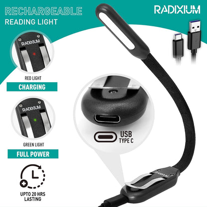 Slim Rechargeable Book Reading Light, Eye Caring LED with 4 Color Temperatures, Portable Clip on Book Light for Reading in Bed & Travelling. Prefect Elegant White Book Lover.(Black)