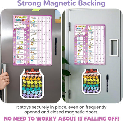 JJPRO Magnetic Bedtime/Morning/Daily Routine Chart for Kids with Reward Jar-Morning Routine Chart,Daily Checklist Reward Chart for Toddlers,Reward Jar for Kids,Cute Visual Schedule Board for Home