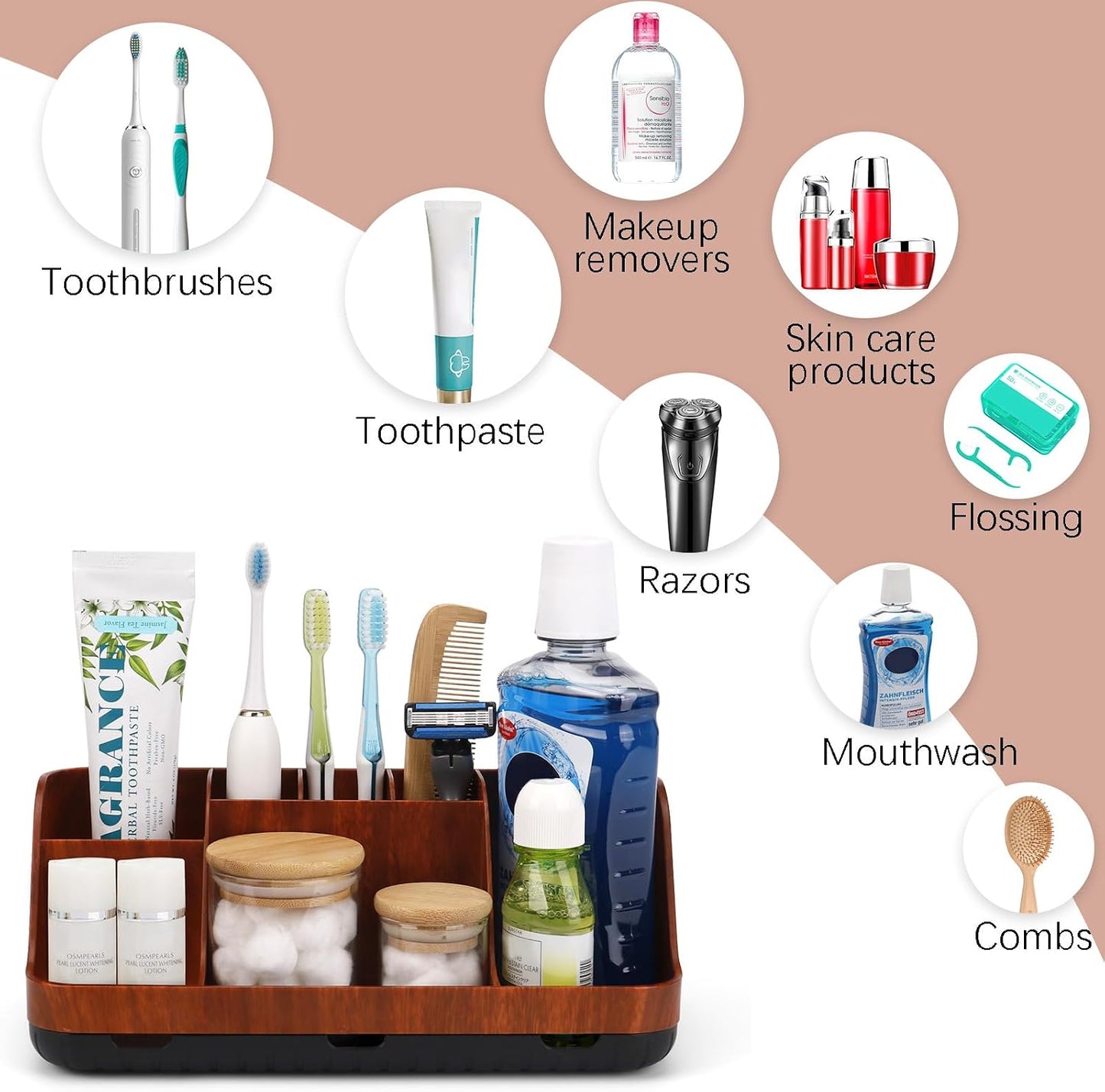 GFWARE Black Toothbrush Holder - 7 Slots Bathroom Organizer Countertop with Drainage Matte Black Electric Toothbrush and Toothpaste Holder for Bathroom Accessories Sink Storage