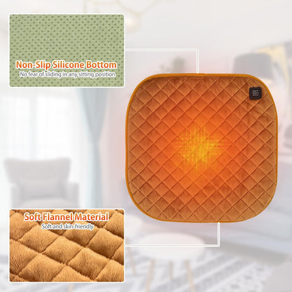 Portable Electric Heating Pad for Office Chair USB Large Size Heated Seat Cushion 3 Temperature Settings Fast Heat Seat Warmer Machine Washable 18x18in Grey