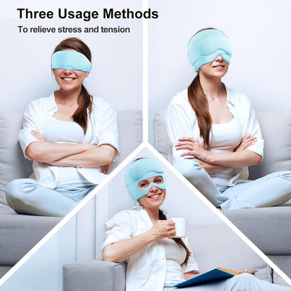 2 in 1 Migraine Relief Cap with Gel Eye Mask, Headache Relief Cap Ice Head Wrap Hot and Cold Therapy Hat Gift for Women for Headache Puffy Eyes Sinus and Tension Stress Relief (Light Purple)
