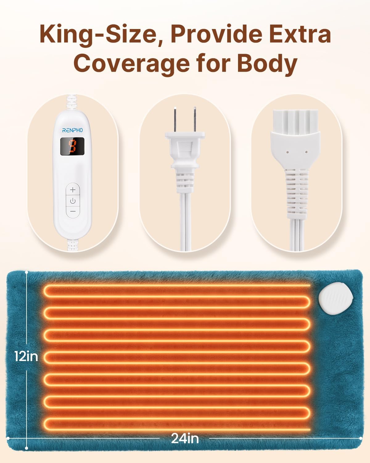 RENPHO Electric Heating Pad for Back with 10 Heat Levels, FSA Eligible HSA | Fit for Neck, Shoulder, Knee, Arm & Leg, Birthday Gift for Women, Men, Mom & Dad, HSA Approved, ETL Certified, 12 x 24", Gray