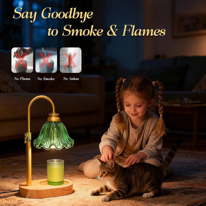 Flower Candle Warmer Lamp,Adjustable Timer & Dimmer(Green) | Adjustable height fits jars. Timer & dimmer safe melt. 2 bulbs & heat-proof base. Perfect for bedroom, office, or gifting.