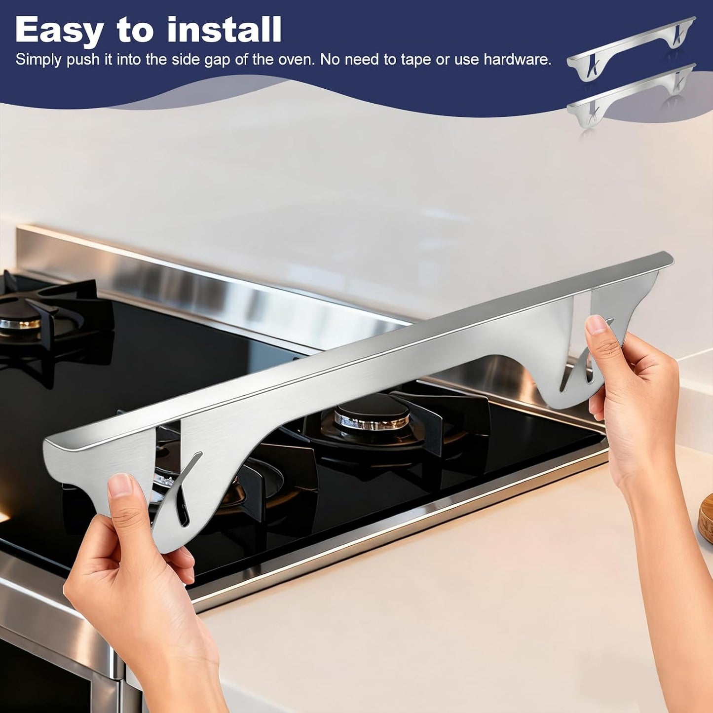 Stainless Steel Stove Gap Cover (2 Pack, Black), Stove Gap Filler for Kitchen, Range Trim Kit, Heat Resistant with Easy Clean, Adjustable Length 13.8” to 27.5”