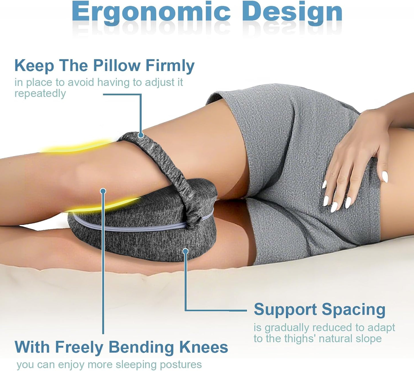 Knee Pillow for Side Sleepers, Leg Pillow for Sleeping, Knee Pillow with Strap, Alignment Pillow Between Legs, Suitable for Relieving Leg, Back & Knee Pain, Machine Washable (Blue)